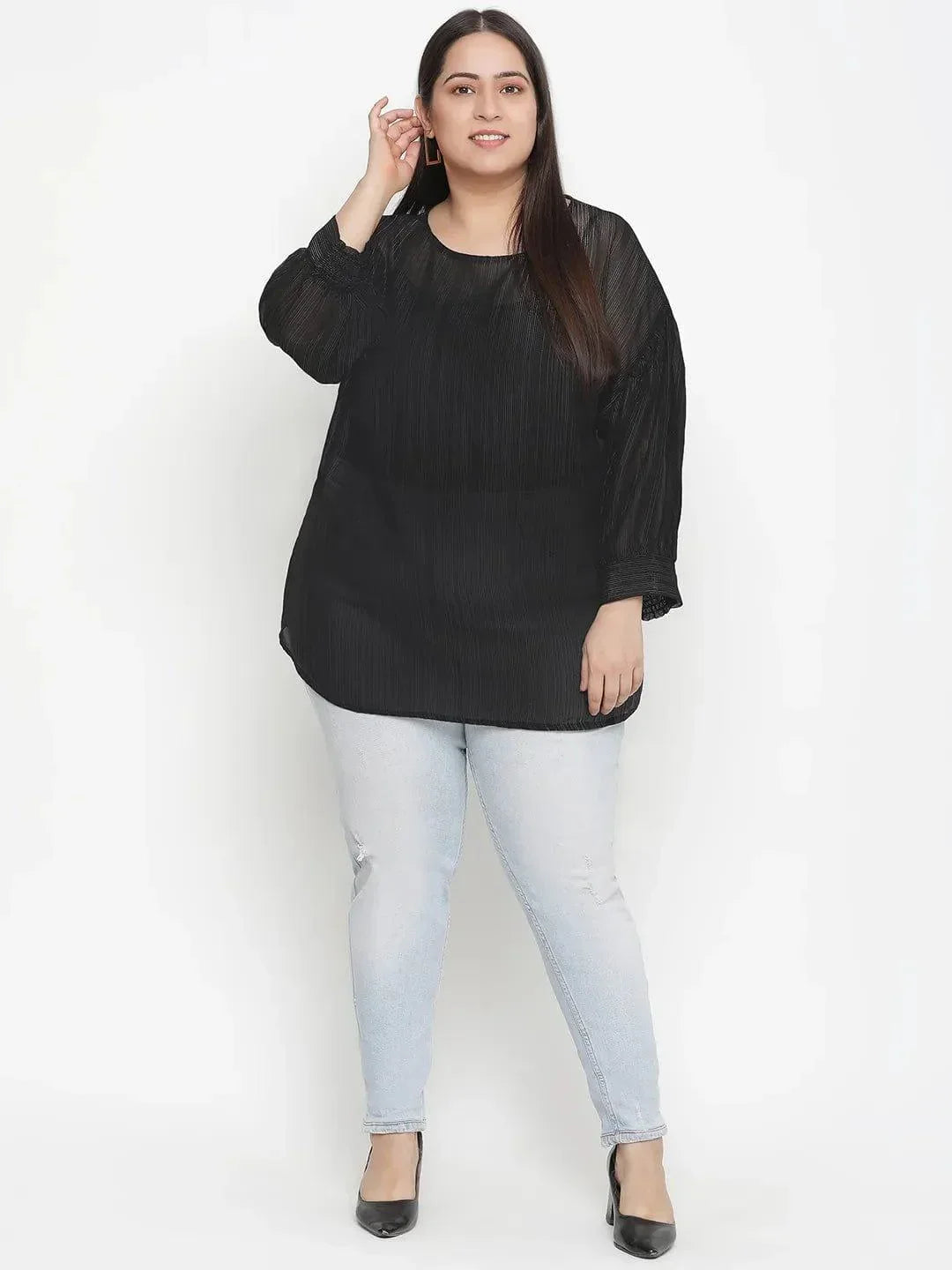 Panaro Solid Black Plus Size Women Top - oxolloxo