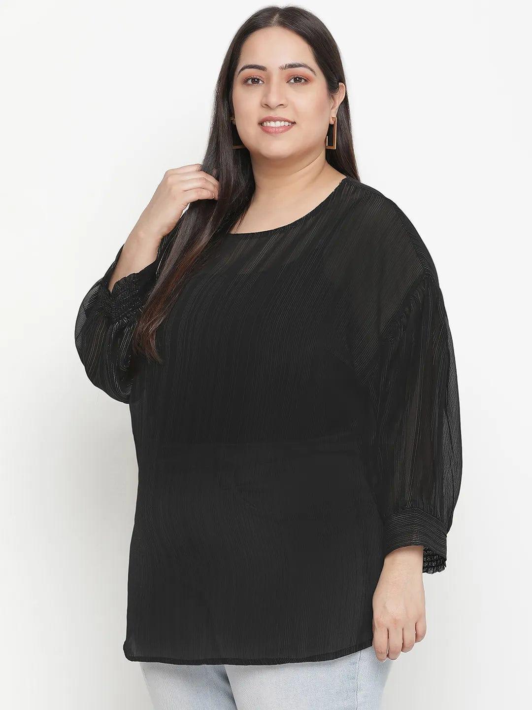 Panaro Solid Black Plus Size Women Top - oxolloxo