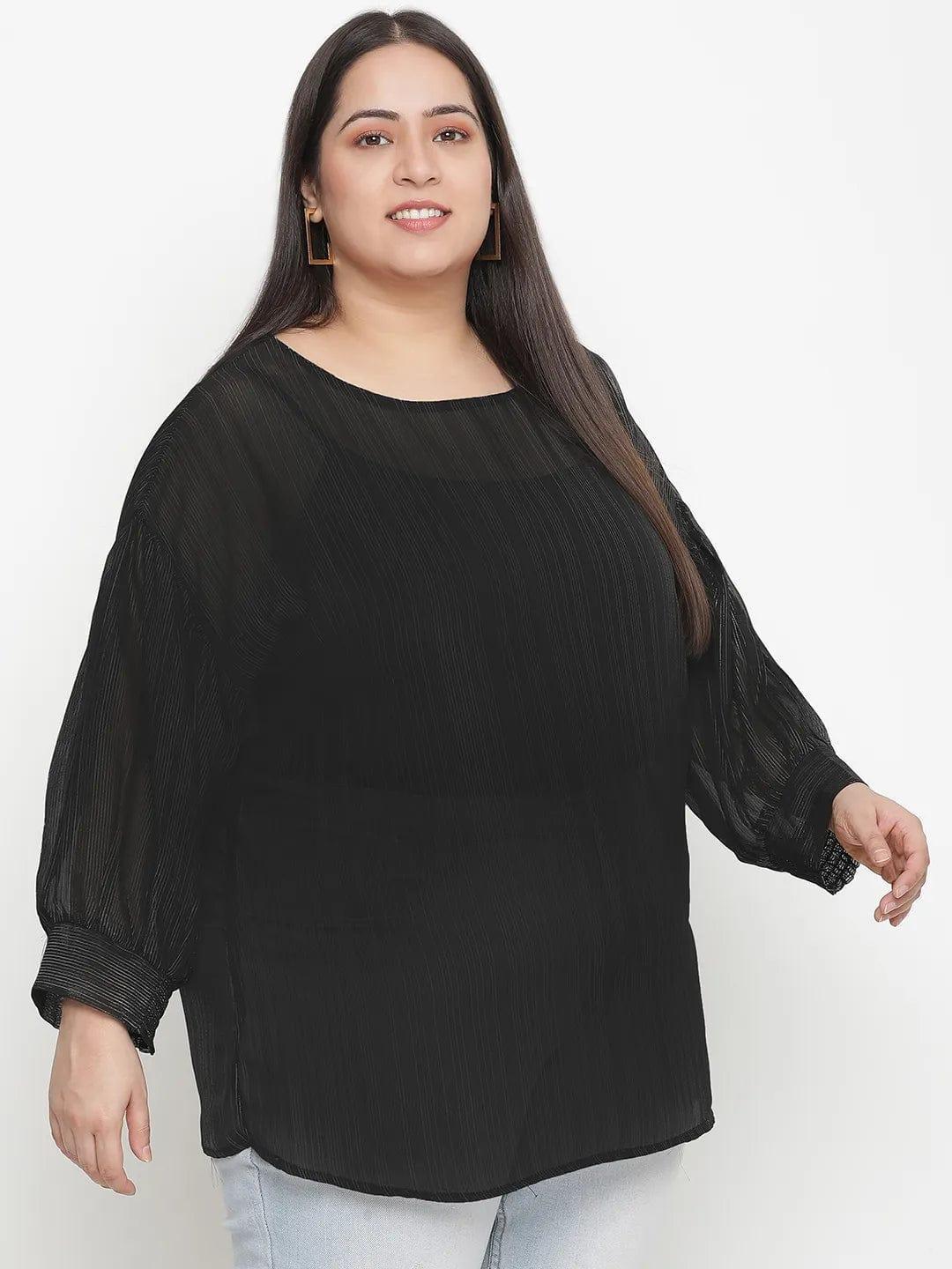 Panaro Solid Black Plus Size Women Top - oxolloxo