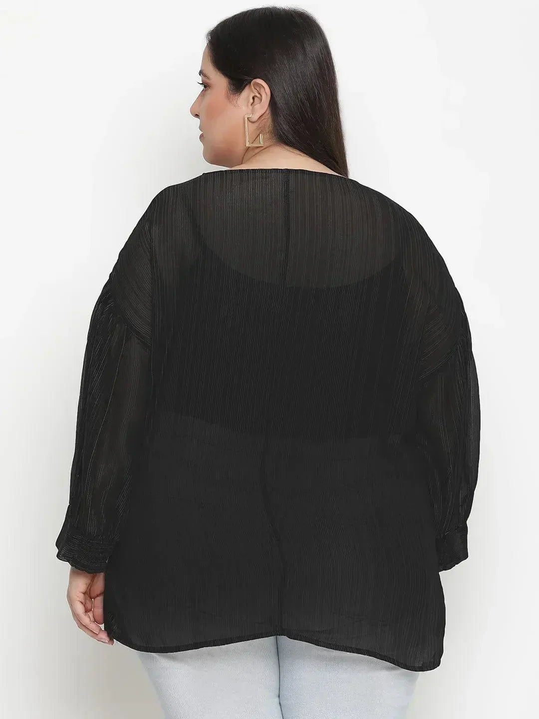 Panaro Solid Black Plus Size Women Top - oxolloxo