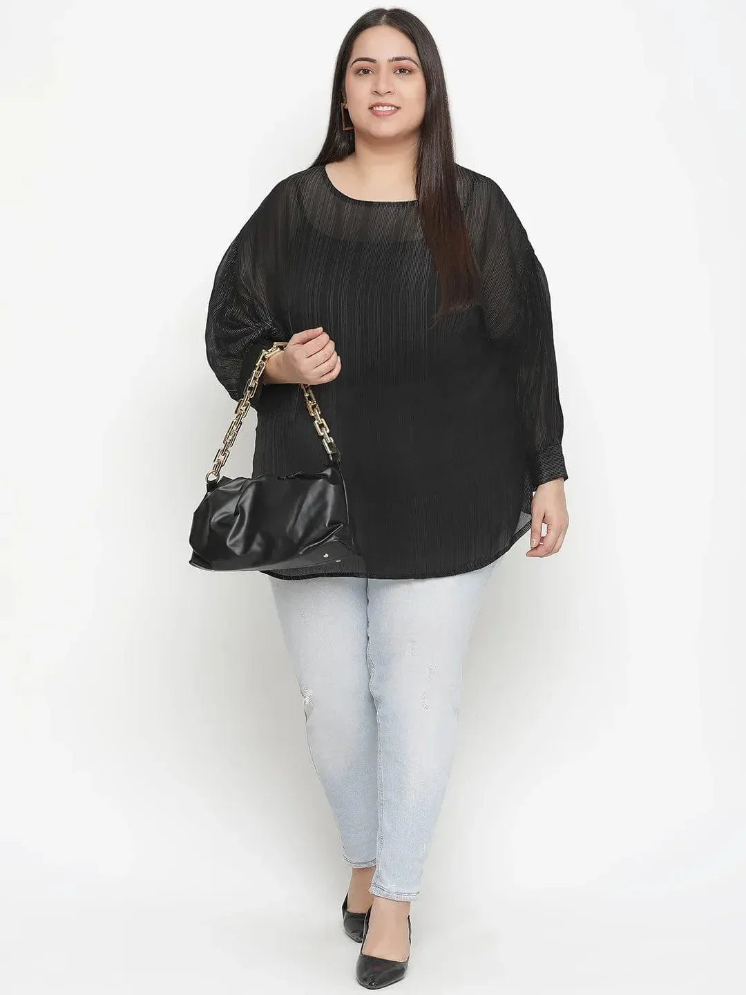 Panaro Solid Black Plus Size Women Top - oxolloxo
