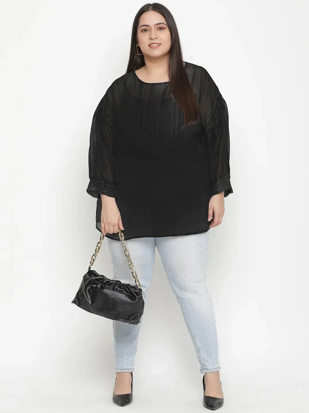 Panaro Solid Black Plus Size Women Top - oxolloxo