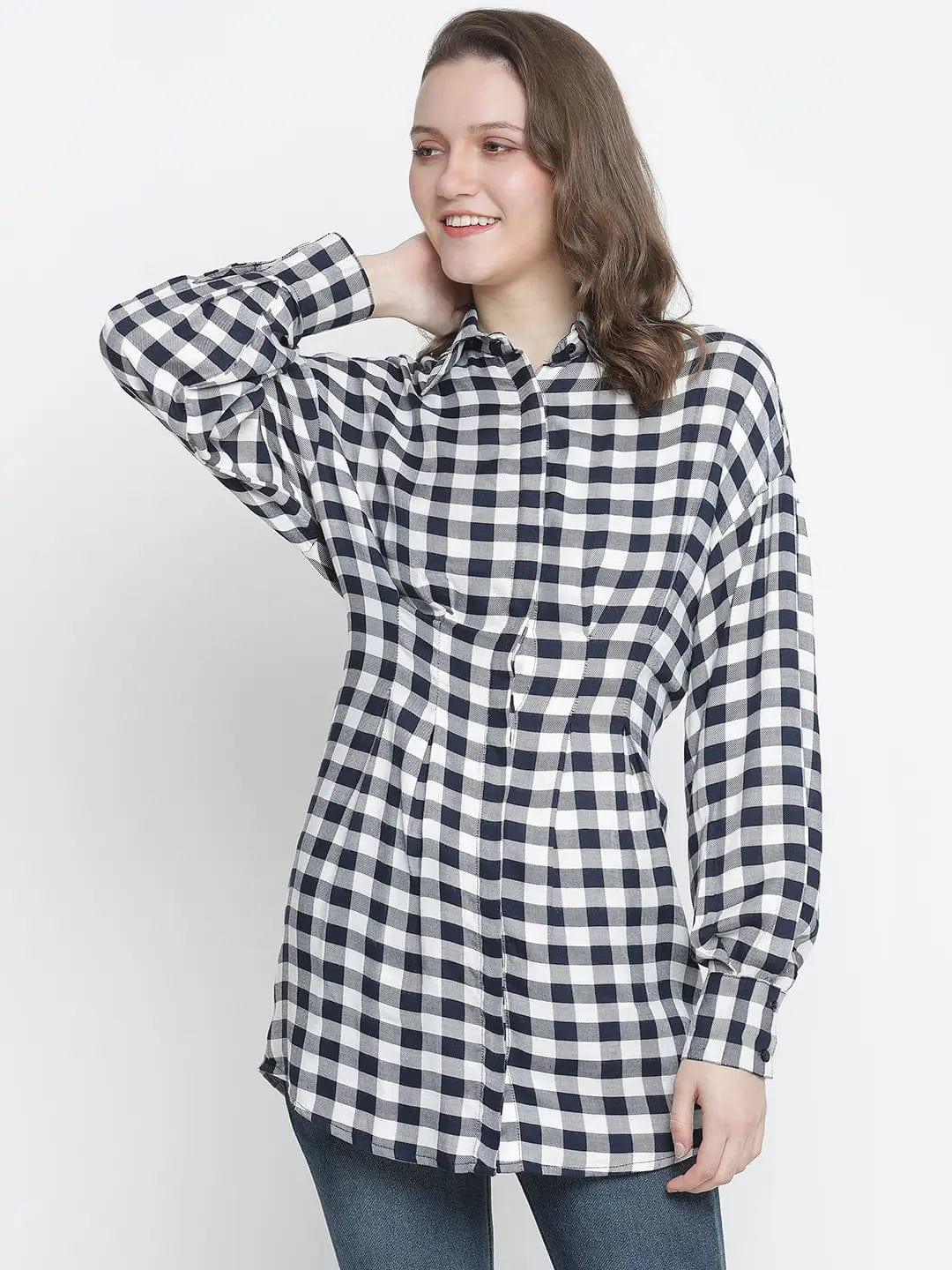 Check Mezz Button-Down Women Tunic - oxolloxo