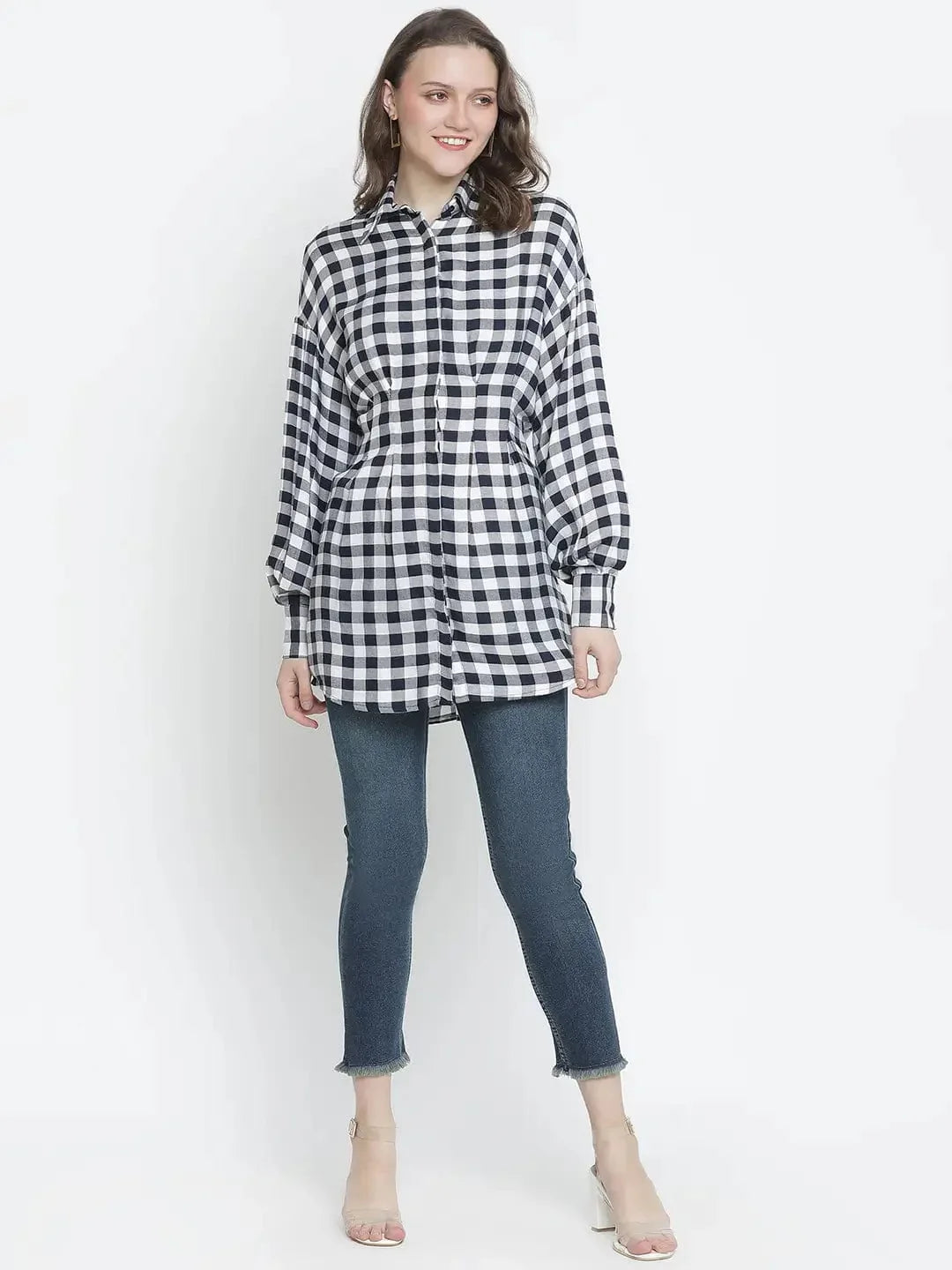 Check Mezz Button-Down Women Tunic - oxolloxo