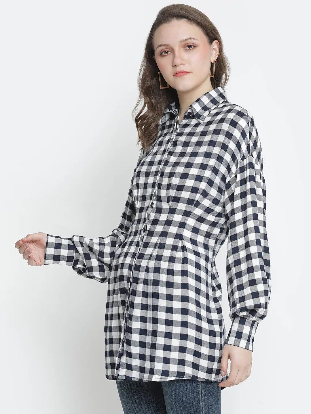 Check Mezz Button-Down Women Tunic - oxolloxo
