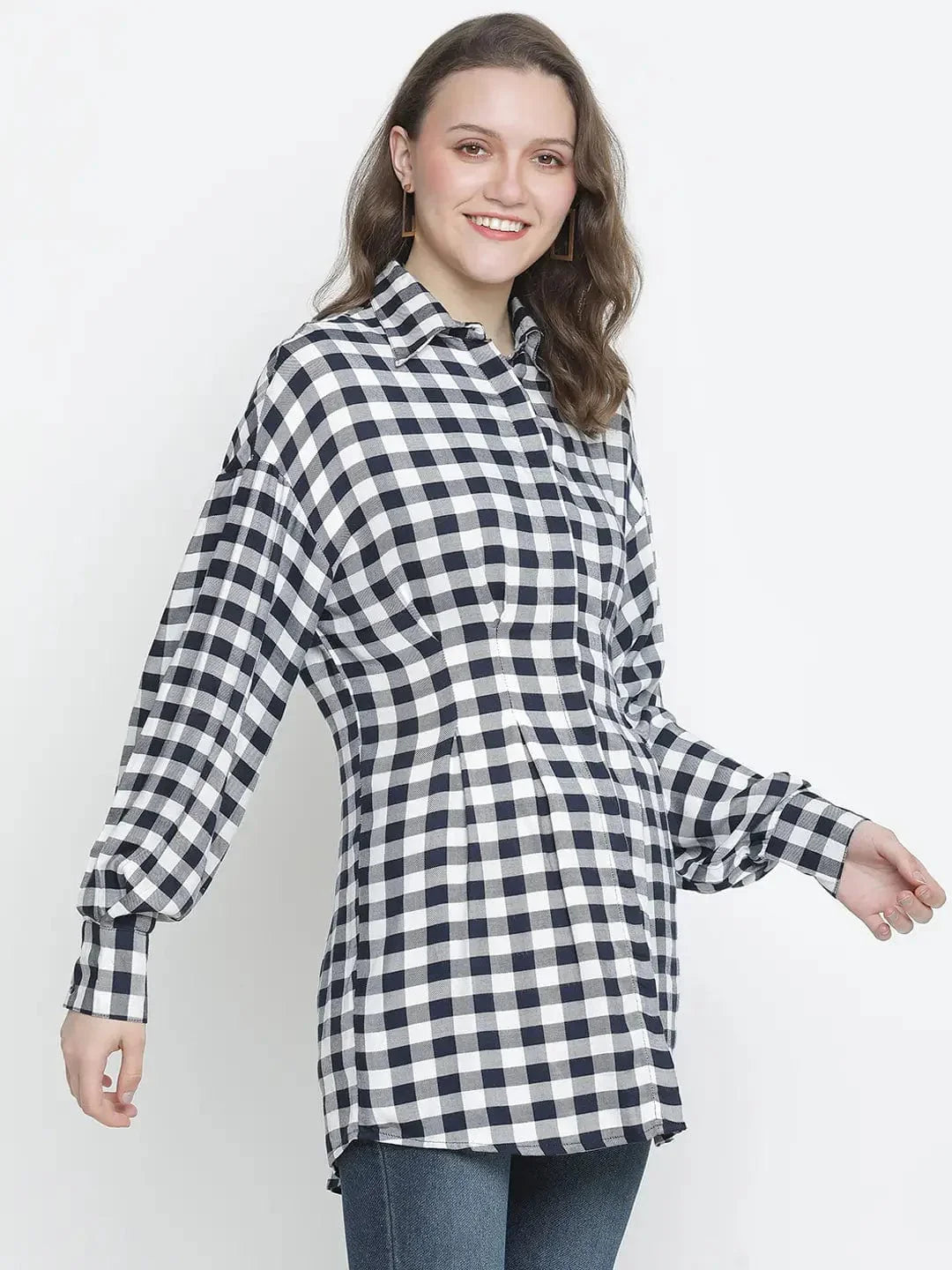 Check Mezz Button-Down Women Tunic - oxolloxo