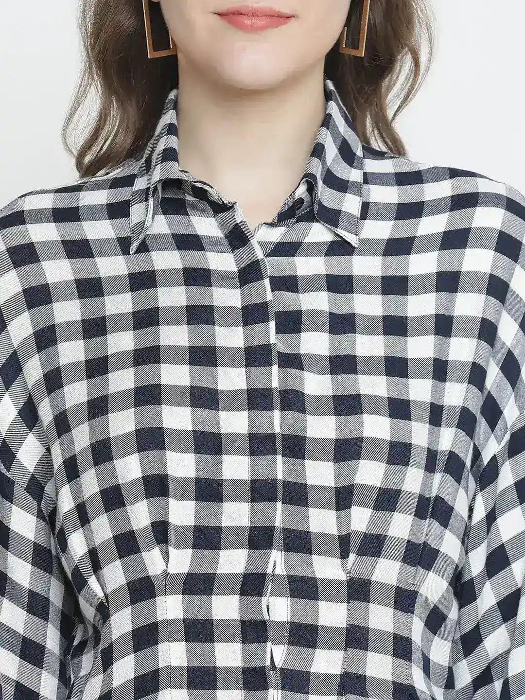 Check Mezz Button-Down Women Tunic - oxolloxo