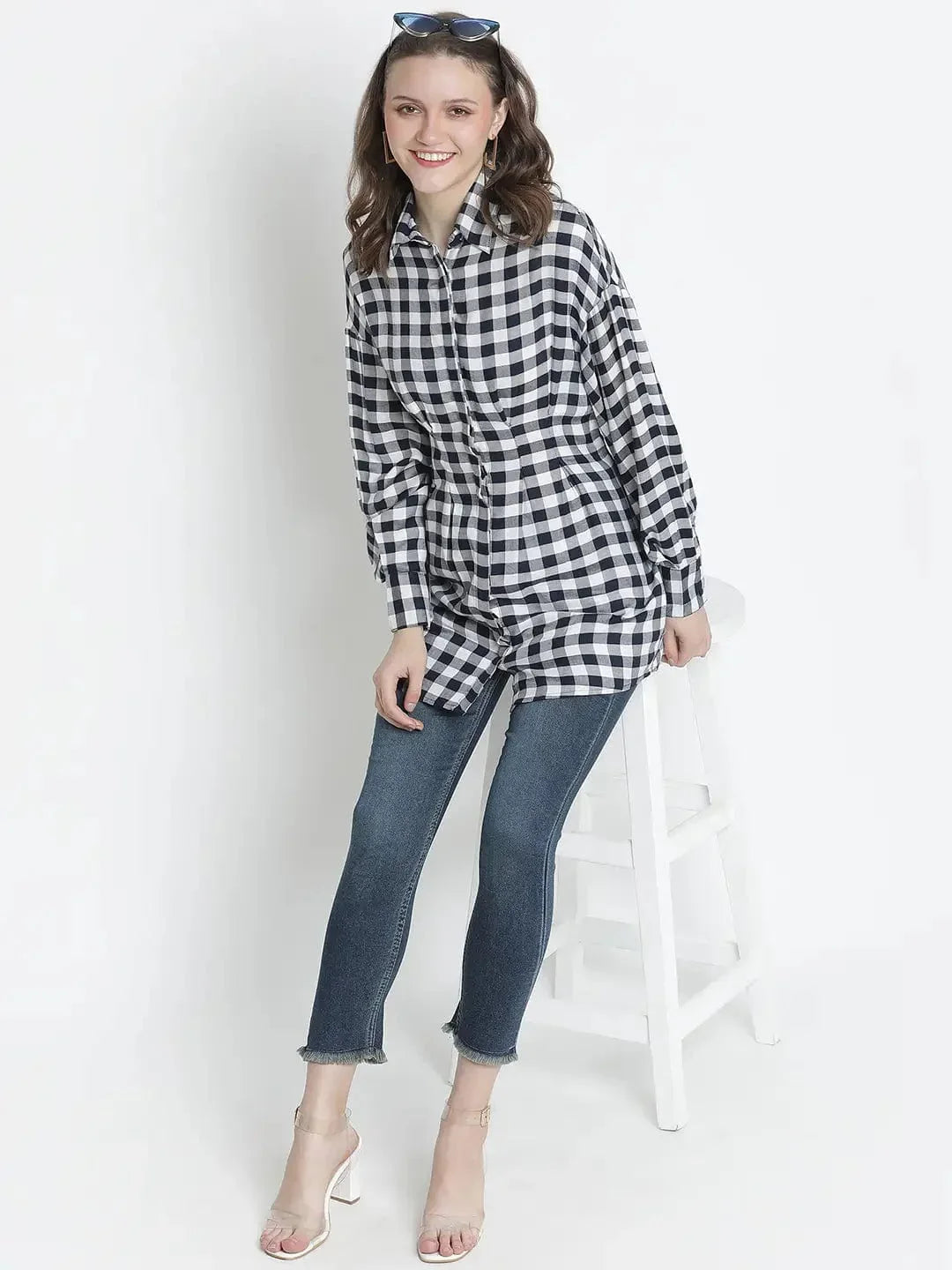 Check Mezz Button-Down Women Tunic - oxolloxo