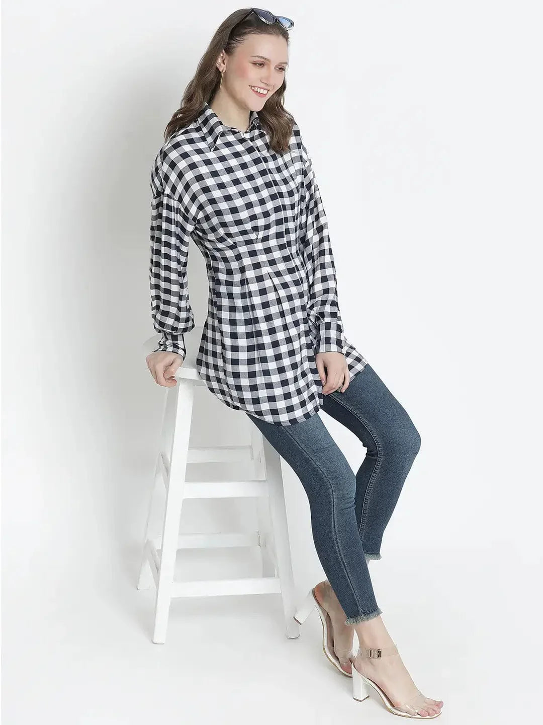 Check Mezz Button-Down Women Tunic - oxolloxo