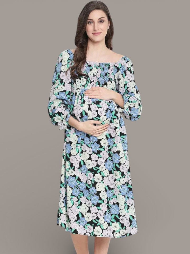 Women's White Floral Print Maternity Dress