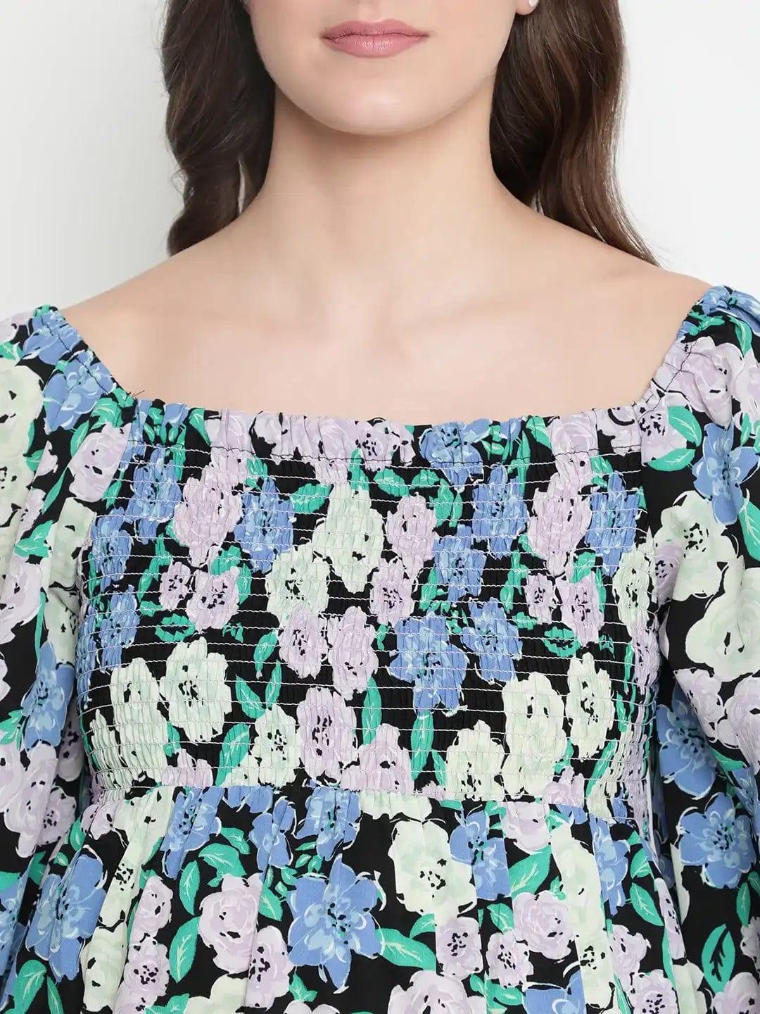 Camp Of Colors Floral Print Easy Maternity Smocking Dress - oxolloxo