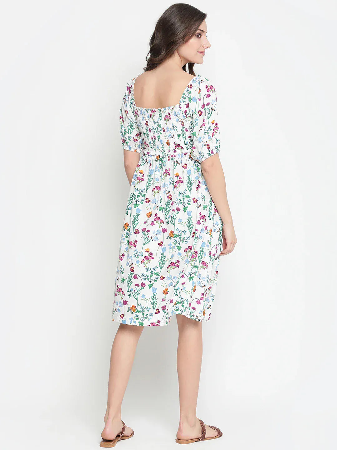 White Floral Print Maternity Dress