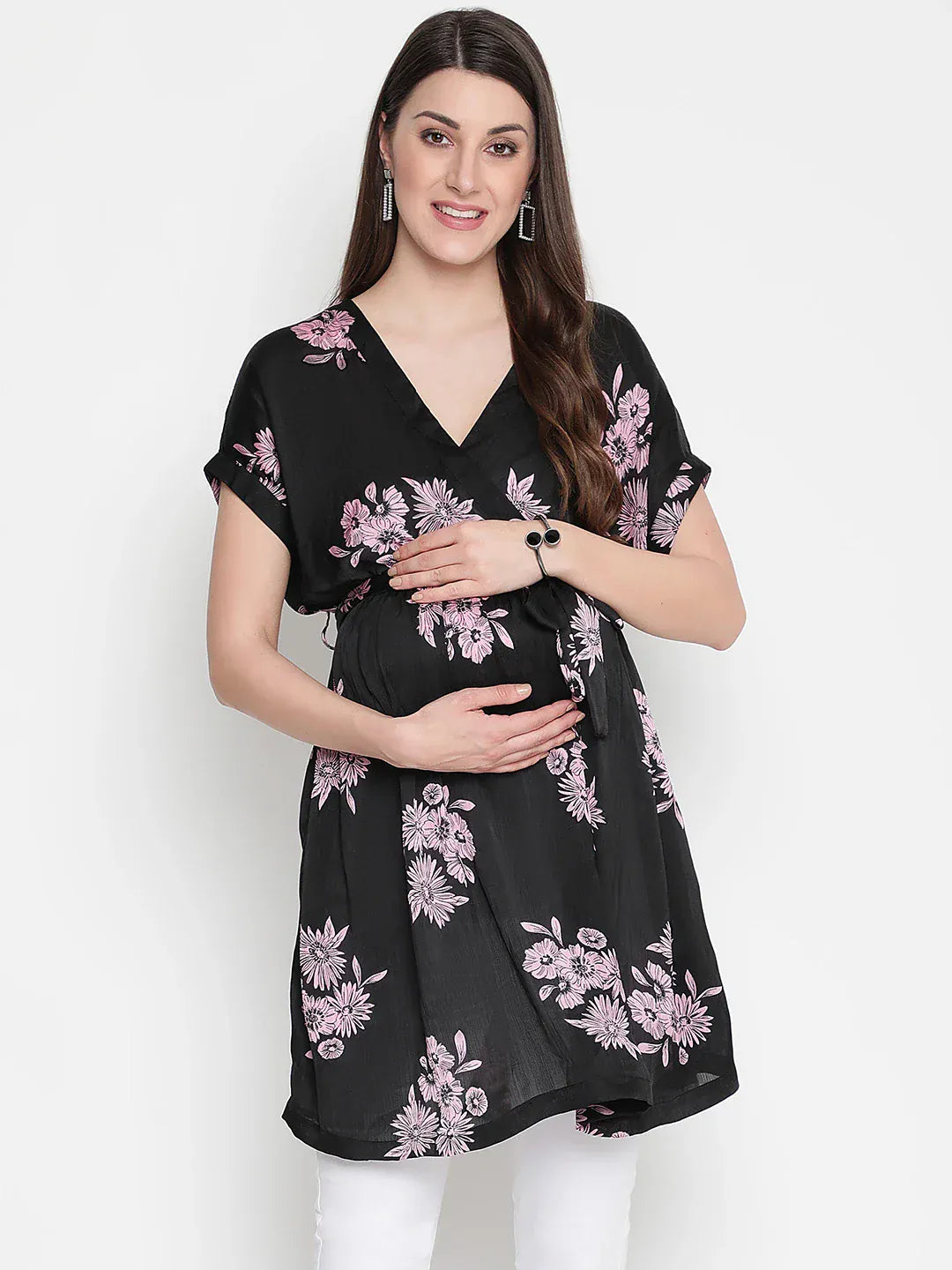 Floral Print Maternity Polyester Tunic