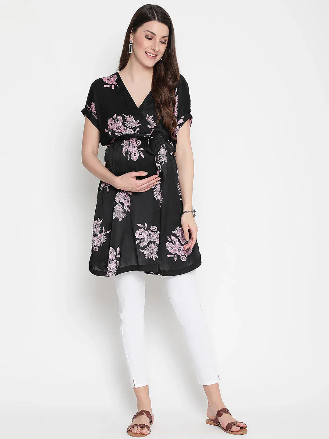 Floral Print Maternity Polyester Tunic
