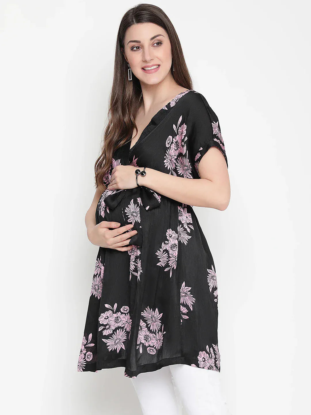 Floral Print Maternity Polyester Tunic