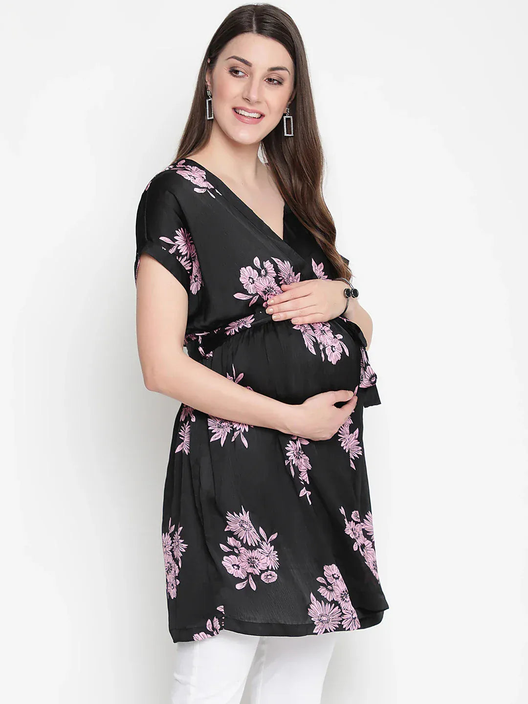 Floral Print Maternity Polyester Tunic