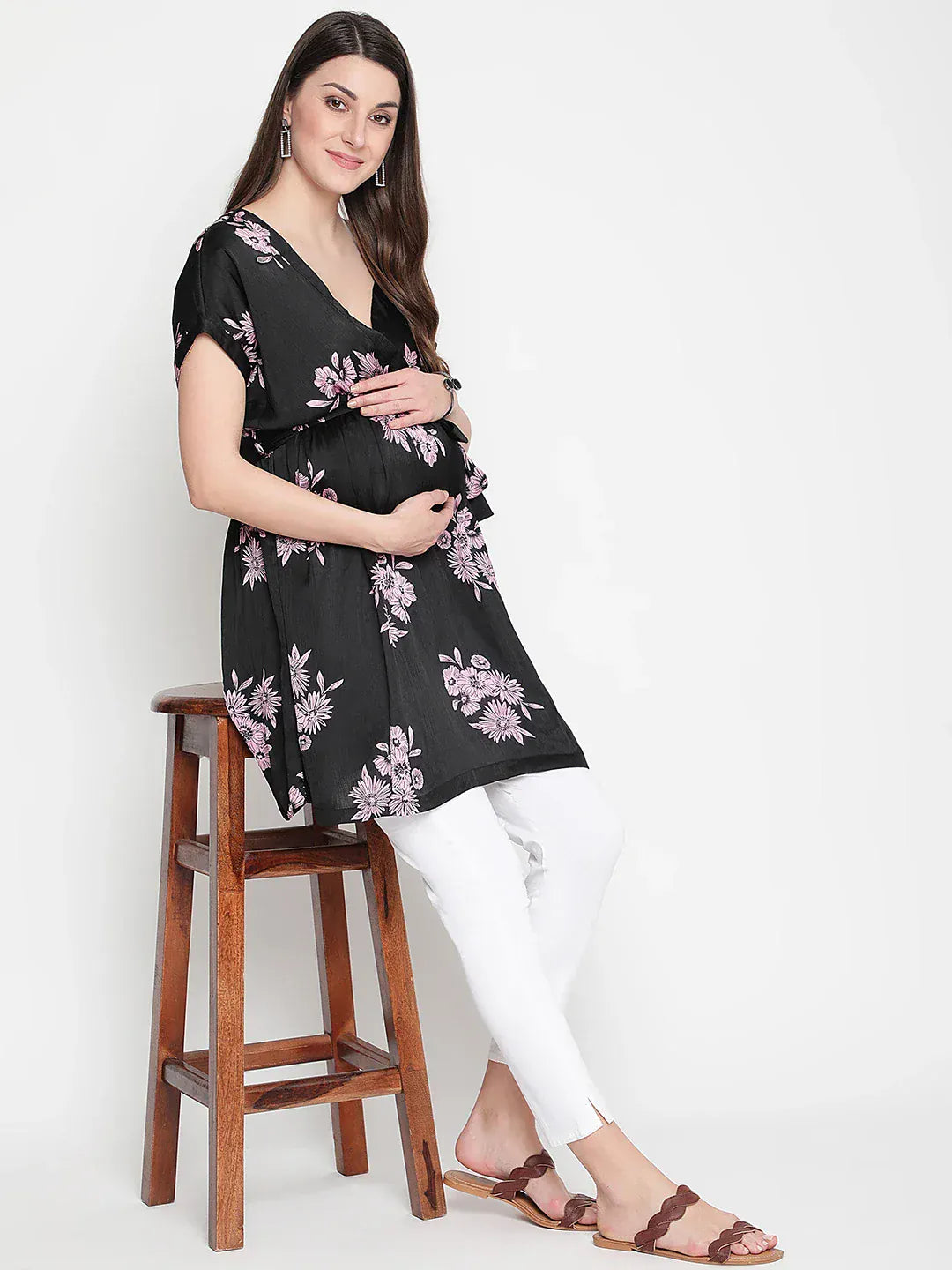 Floral Print Maternity Polyester Tunic