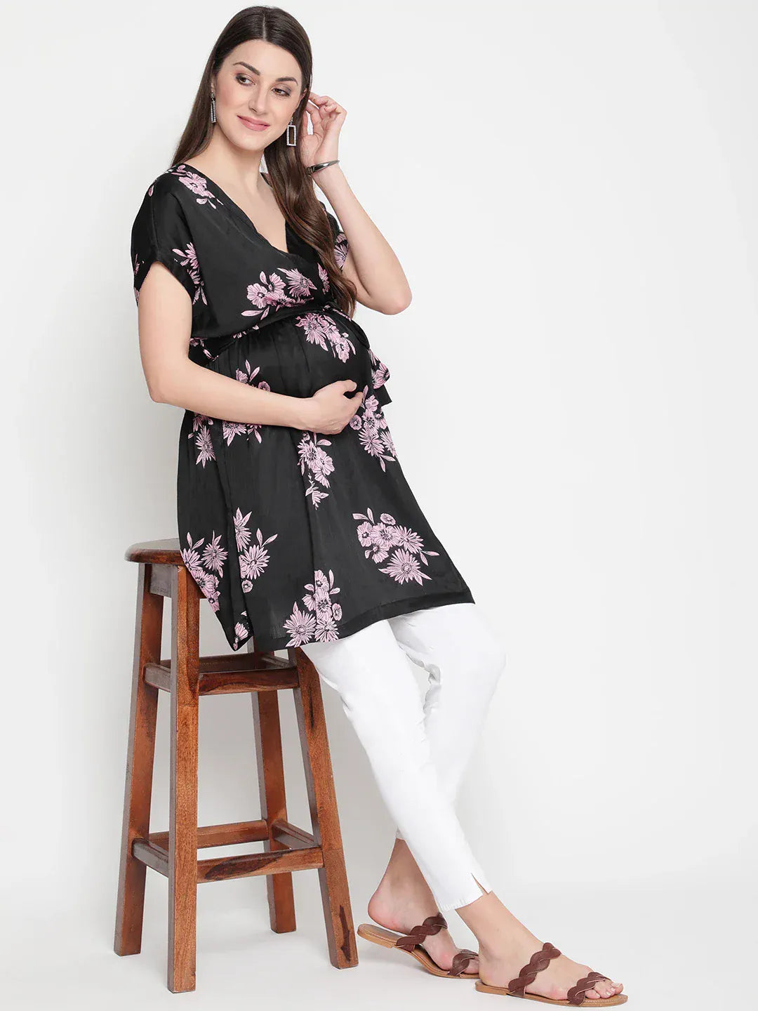 Floral Print Maternity Polyester Tunic