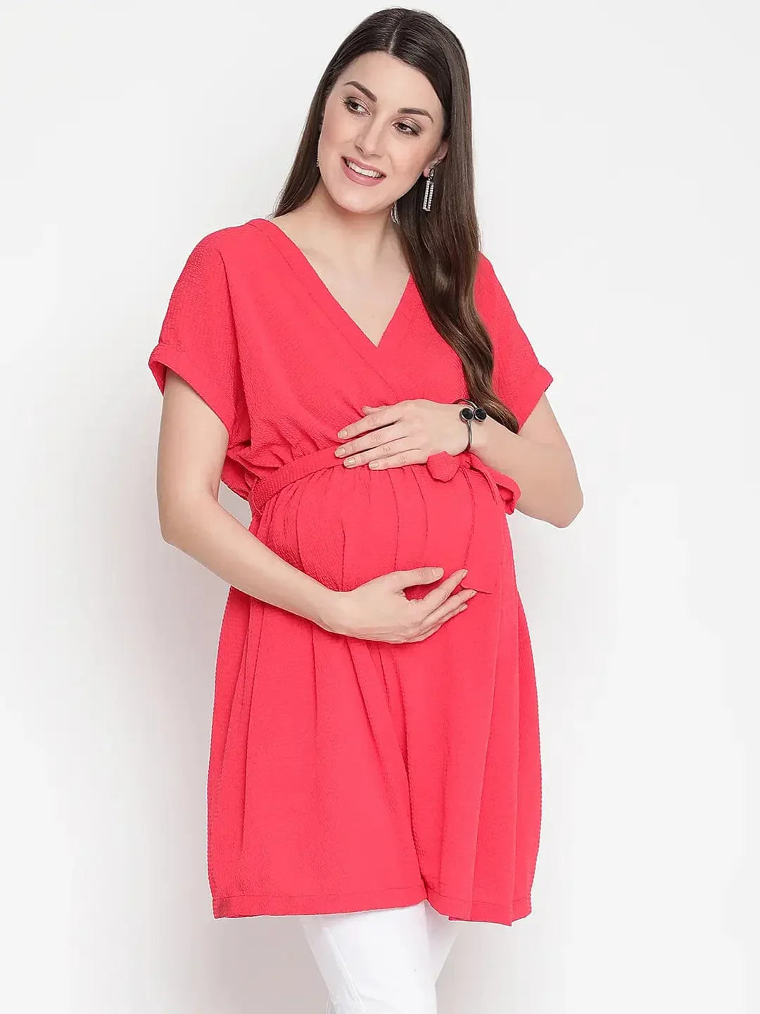 Marvel Red Tie-Knot Warp Maternity Tunic - oxolloxo