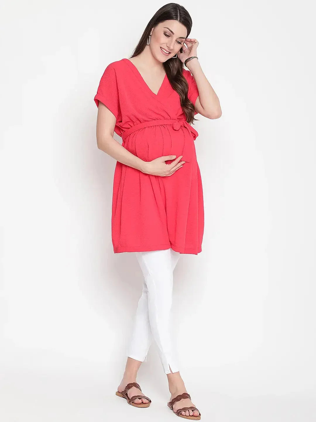 Marvel Red Tie-Knot Warp Maternity Tunic - oxolloxo