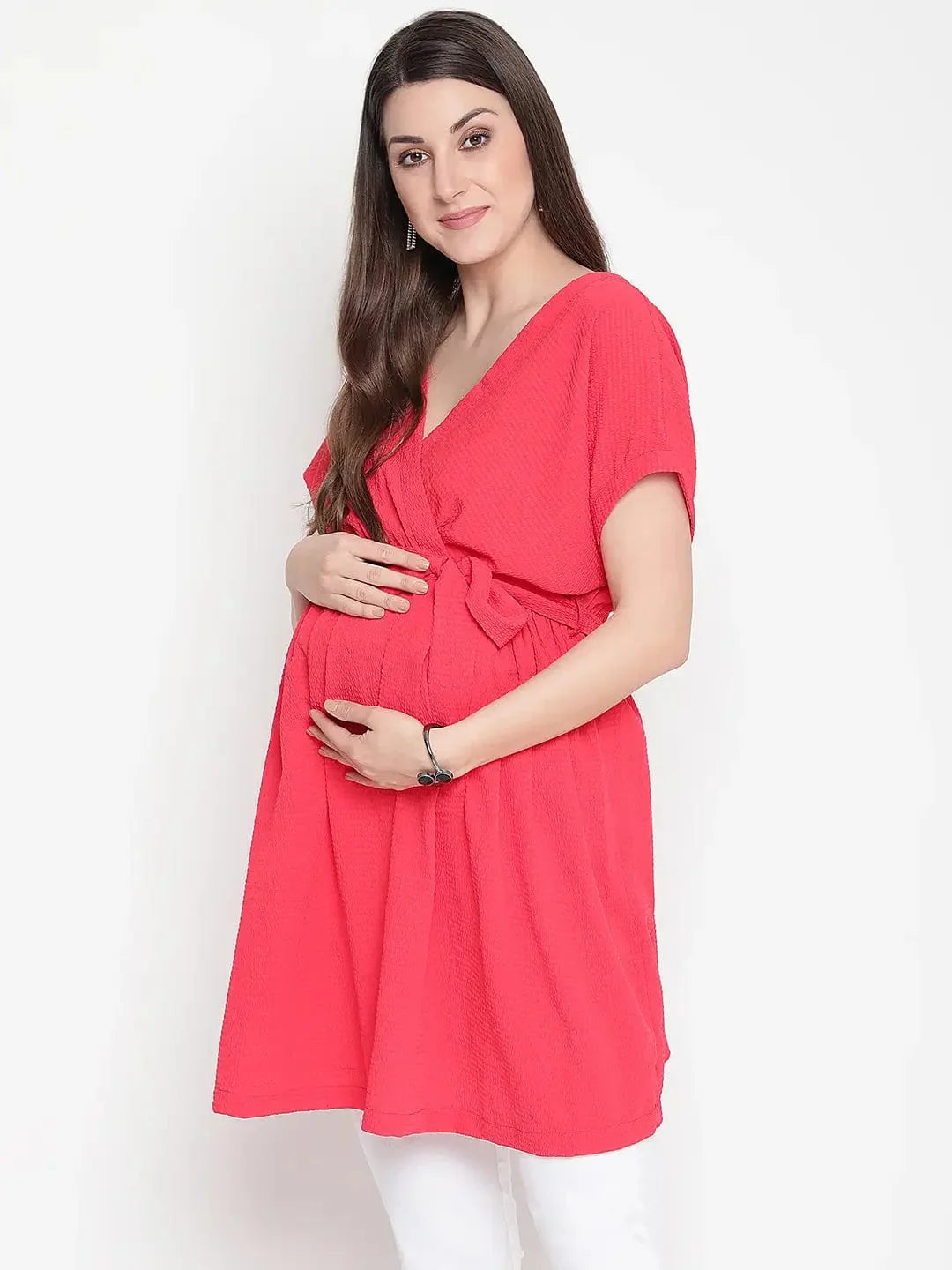 Marvel Red Tie-Knot Warp Maternity Tunic - oxolloxo