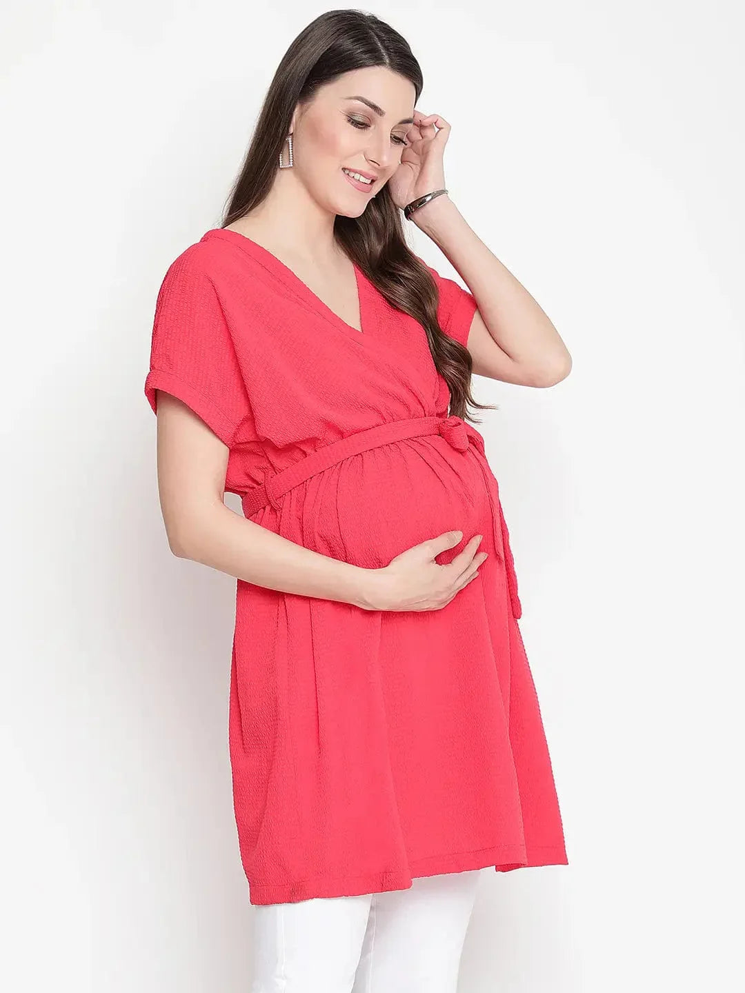 Marvel Red Tie-Knot Warp Maternity Tunic - oxolloxo