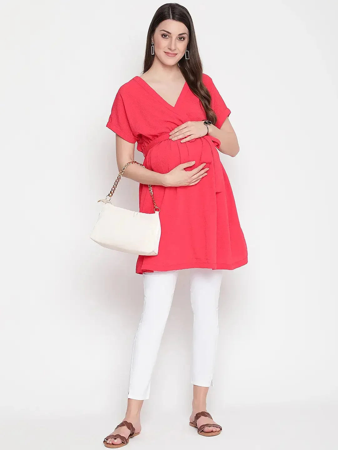 Marvel Red Tie-Knot Warp Maternity Tunic - oxolloxo