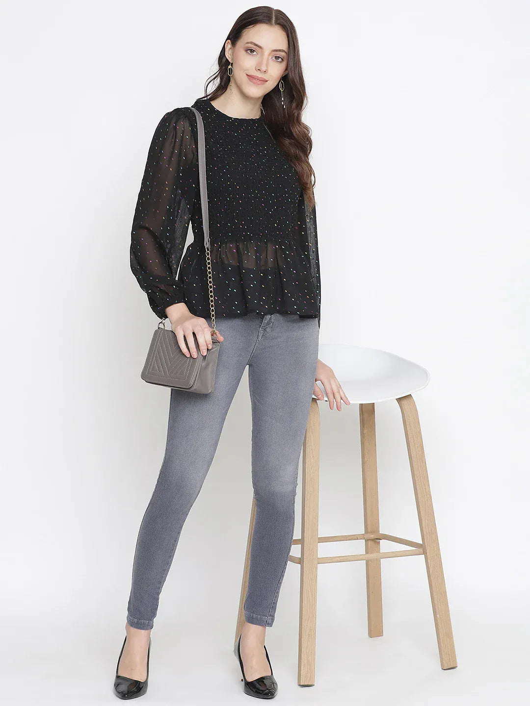 dingy-black-muticolor-foil-print-smocking-party-women-top