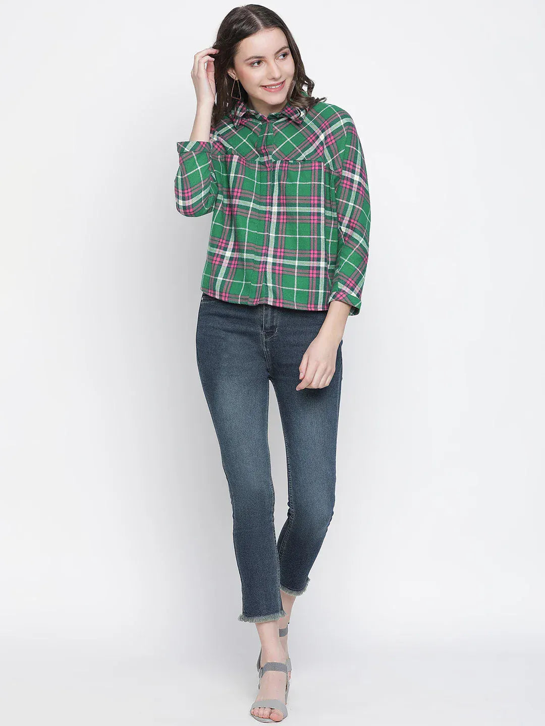 Green Check Print Shirt