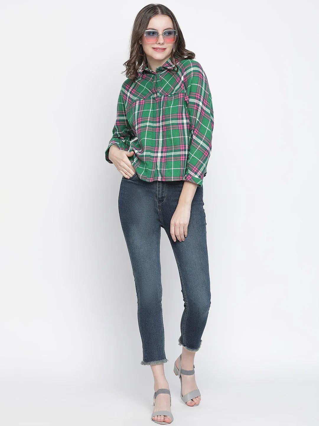 Green Check Print Shirt