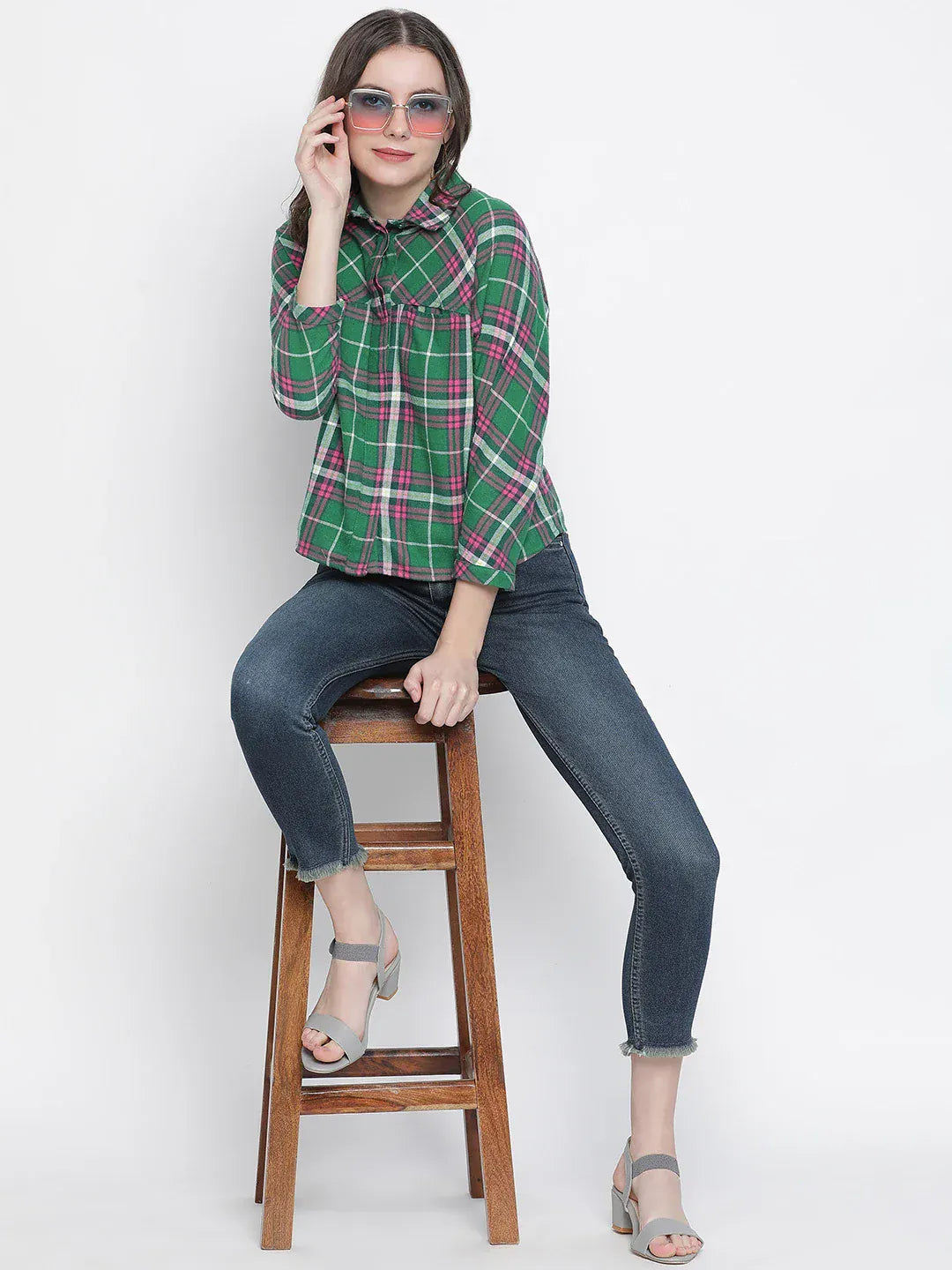 Green Check Print Shirt