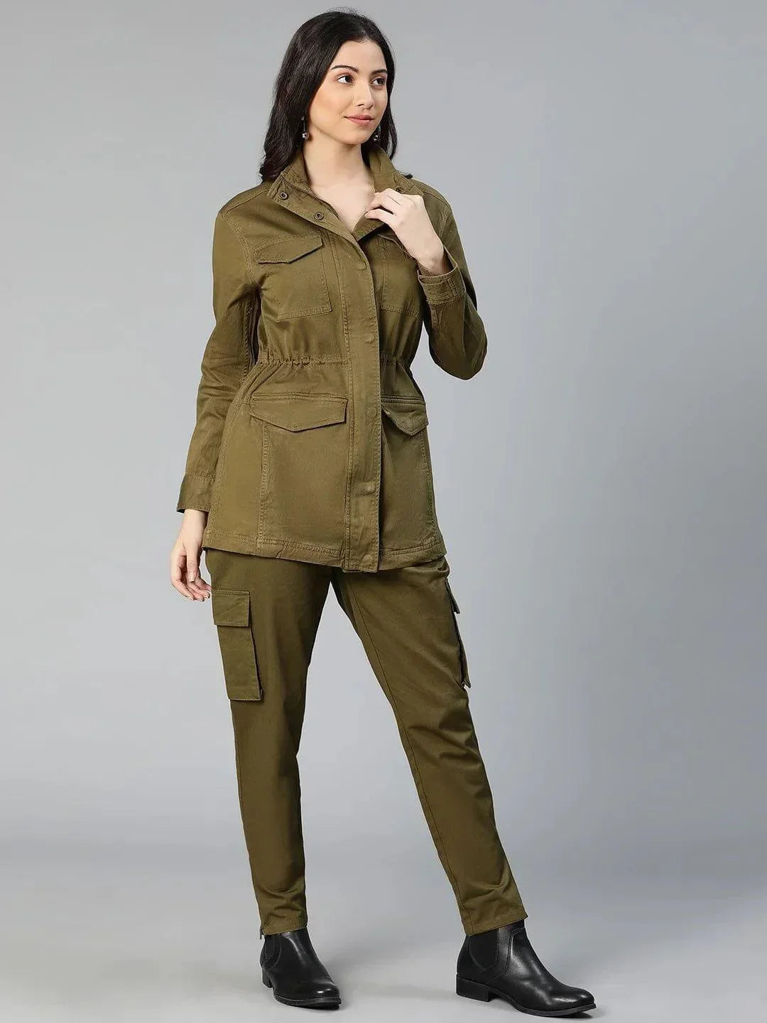 Solid Khaki Elasticated Women Cotton Pants For Everyday Style - oxolloxo