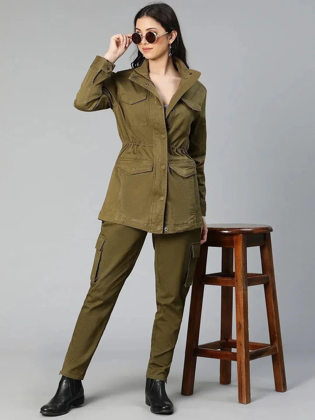 Solid Khaki Elasticated Women Cotton Pants For Everyday Style - oxolloxo