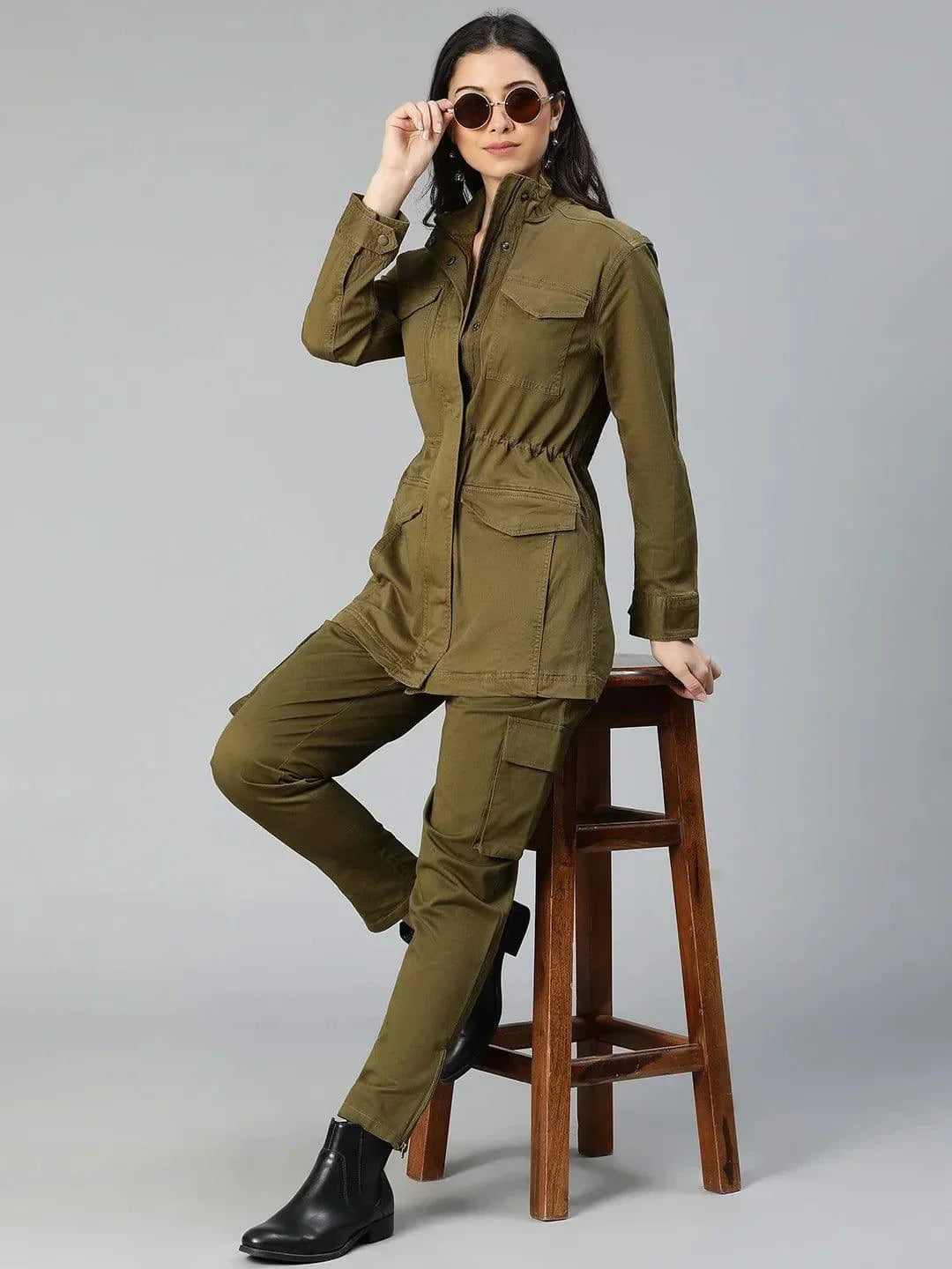 Solid Khaki Elasticated Women Cotton Pants For Everyday Style - oxolloxo
