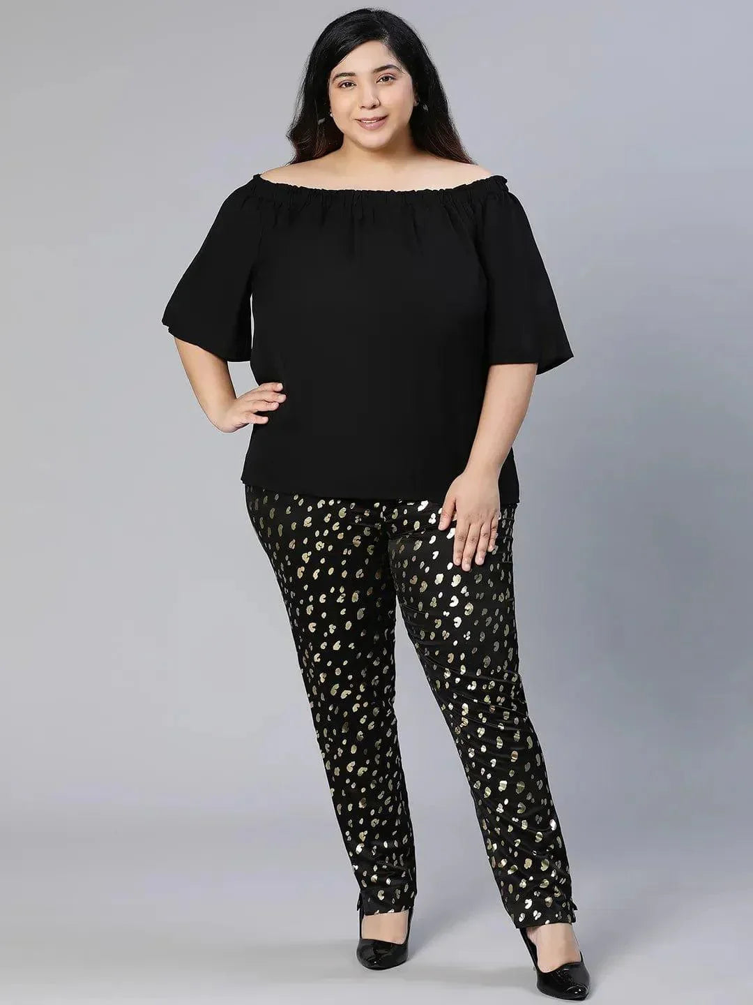 Plus Size Black Foil Print Pant