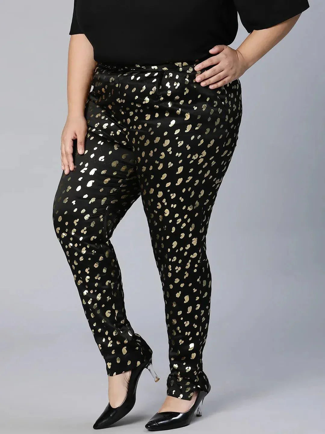 Plus Size Black Foil Print Pant