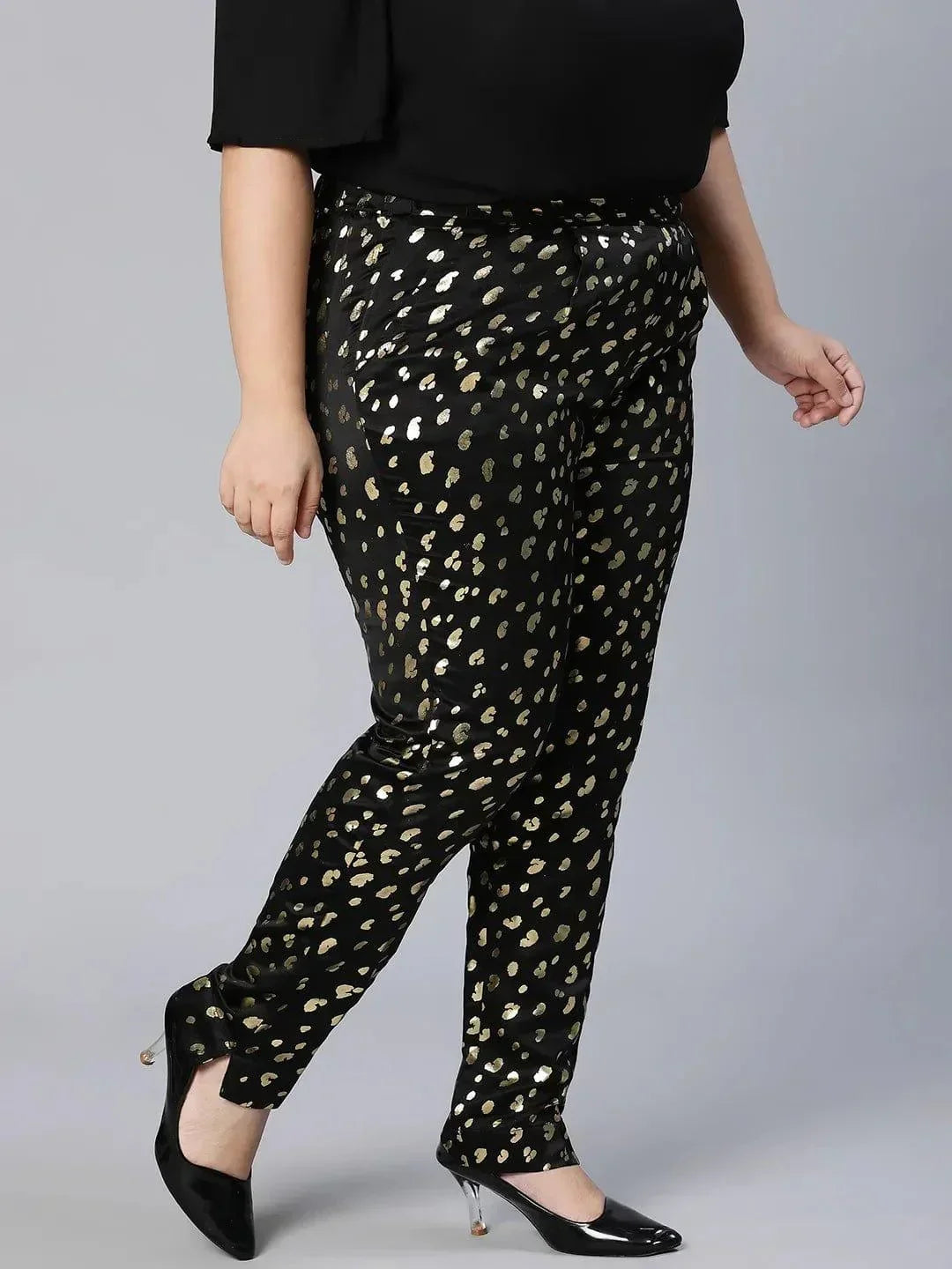 Plus Size Black Foil Print Pant