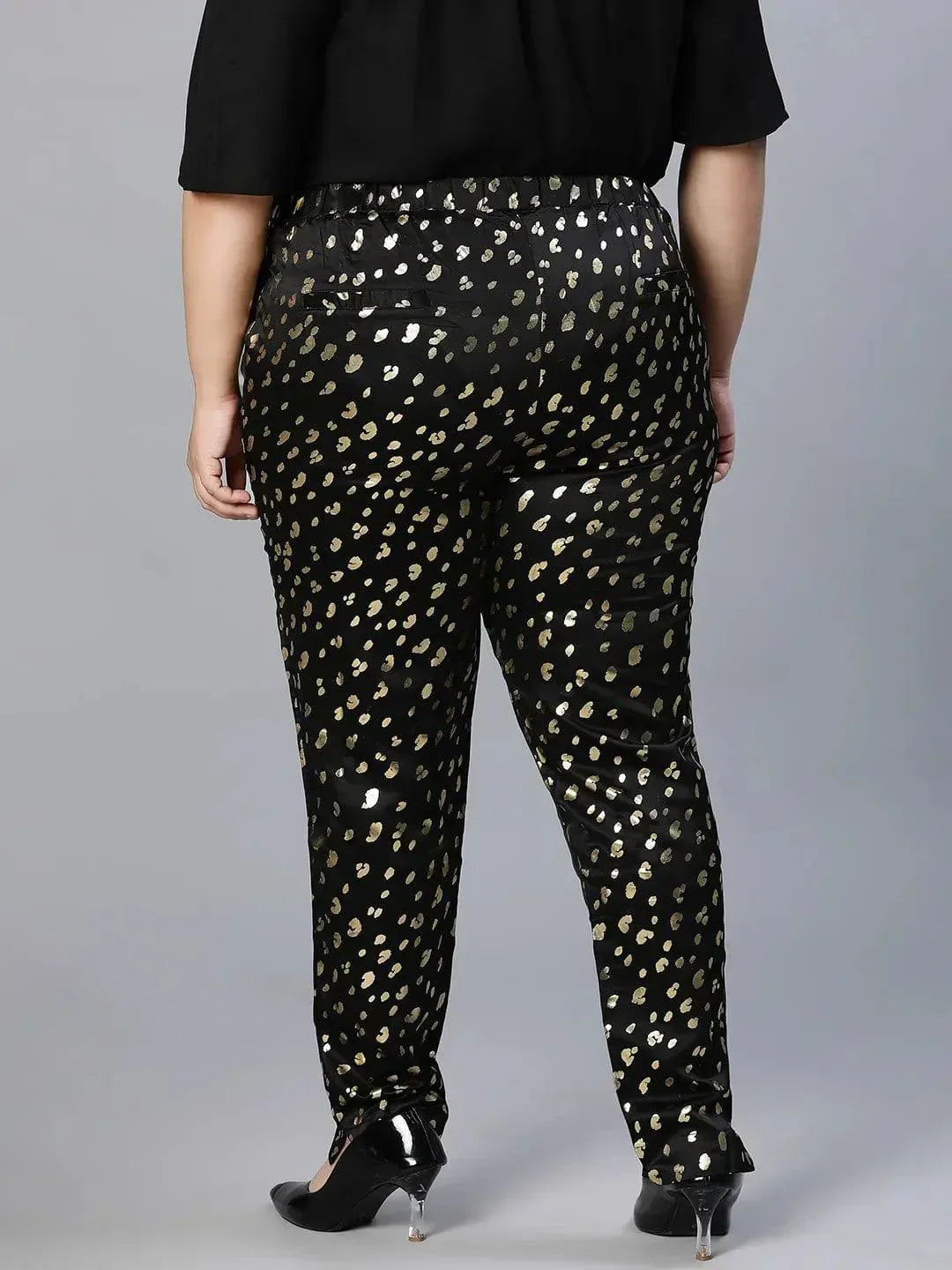 Plus Size Black Foil Print Pant