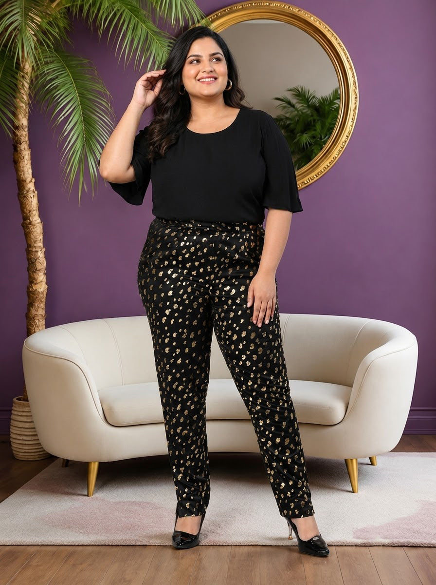 Plus Size Black Foil Print Pant
