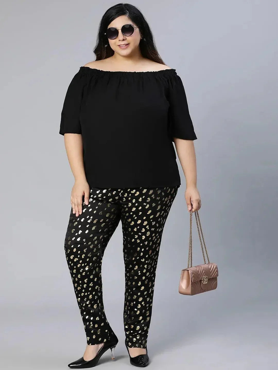 Plus Size Black Foil Print Pant