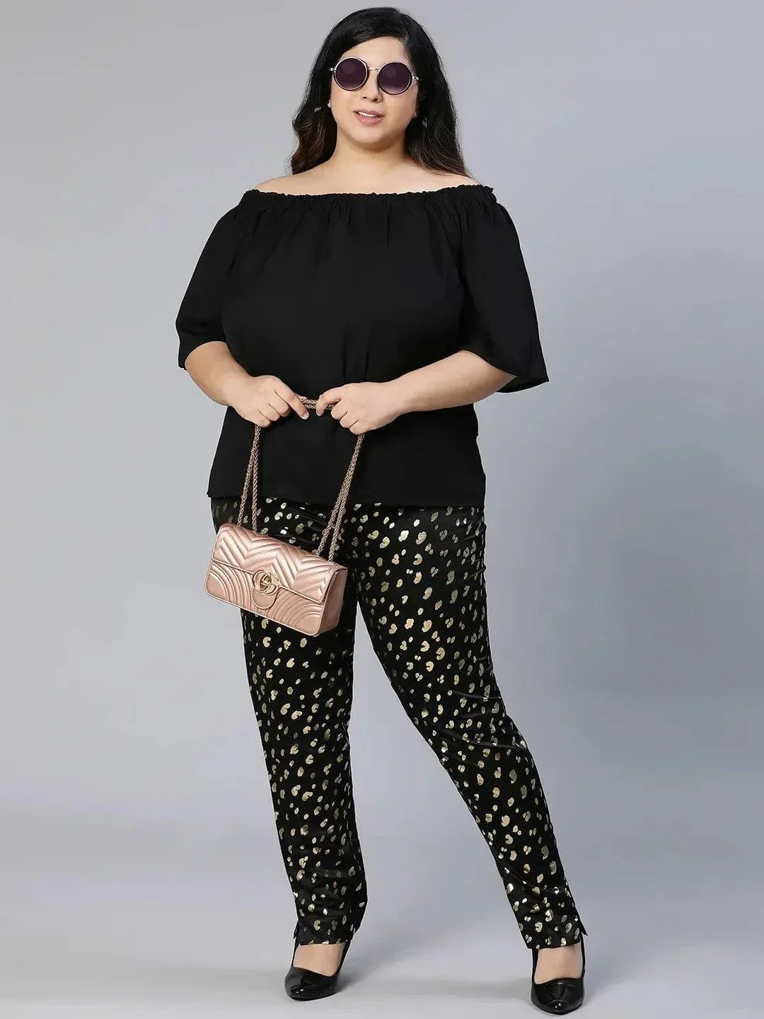 Plus Size Black Foil Print Pant