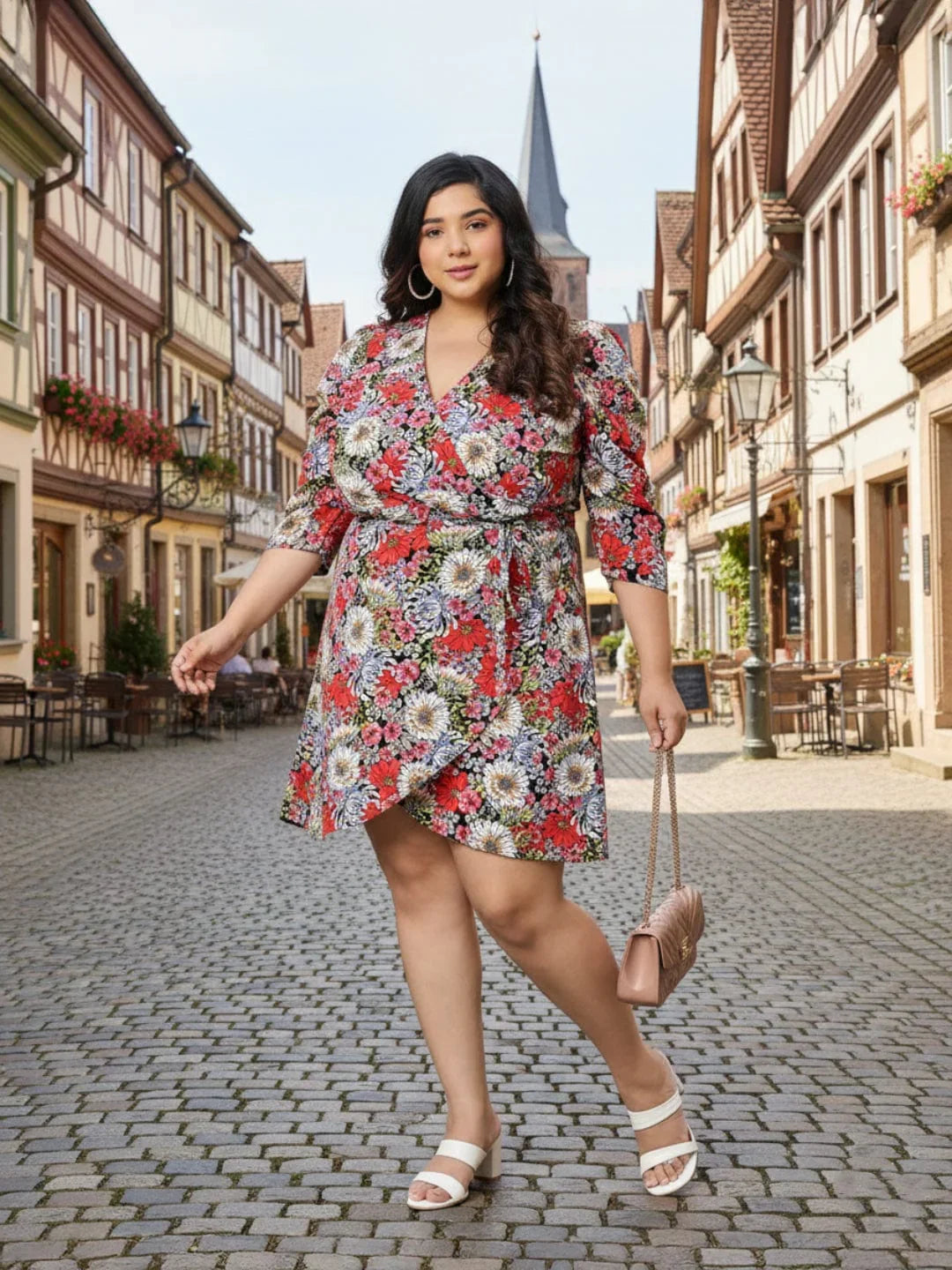 Plus Size Multicolor Floral Printed Dress