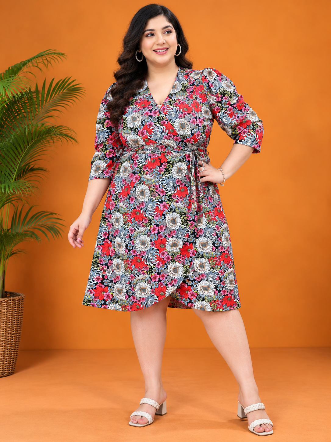 Plus Size Multicolor Floral Printed Dress