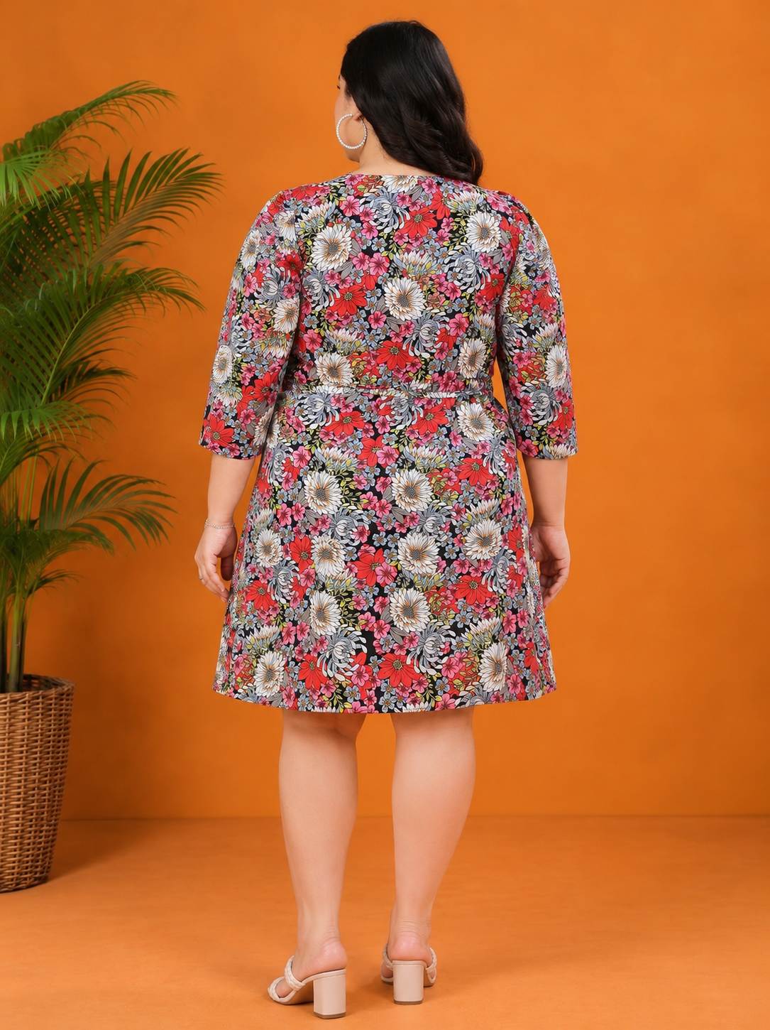 Plus Size Multicolor Floral Printed Dress