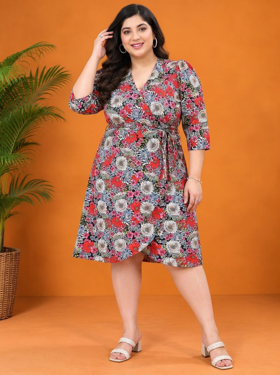 Plus Size Multicolor Floral Printed Dress