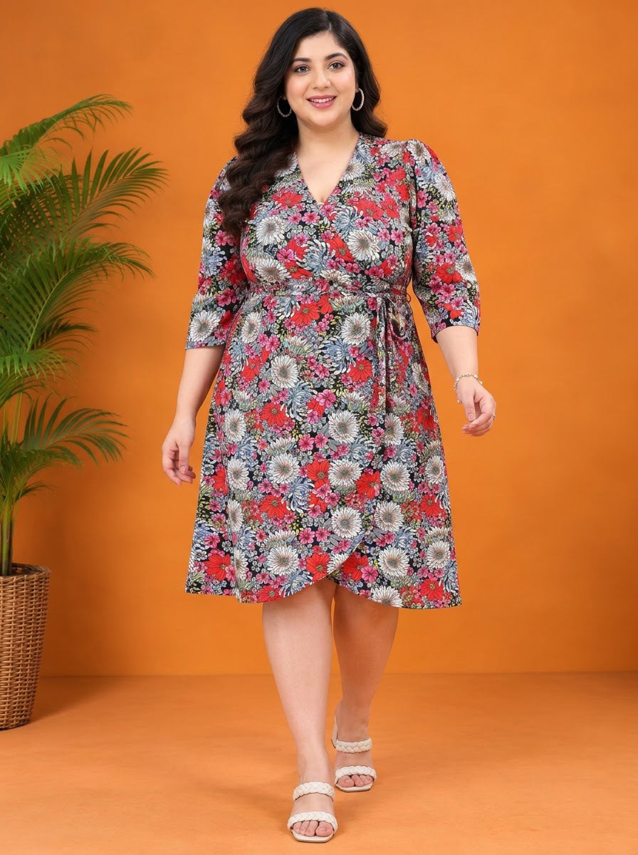 Plus Size Multicolor Floral Printed Dress