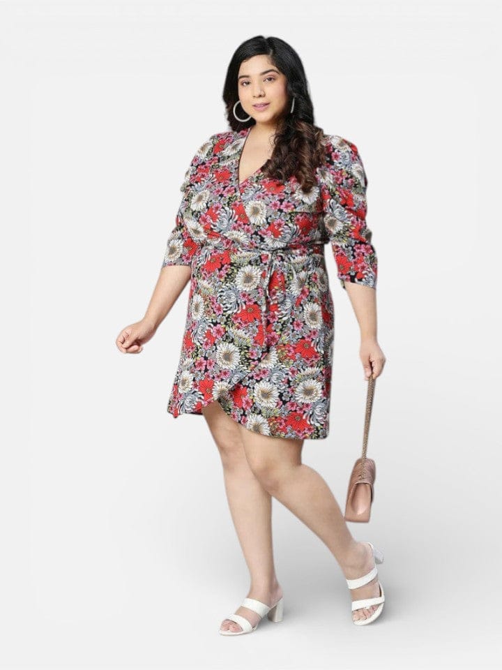 Plus Size Multicolor Floral Printed Dress