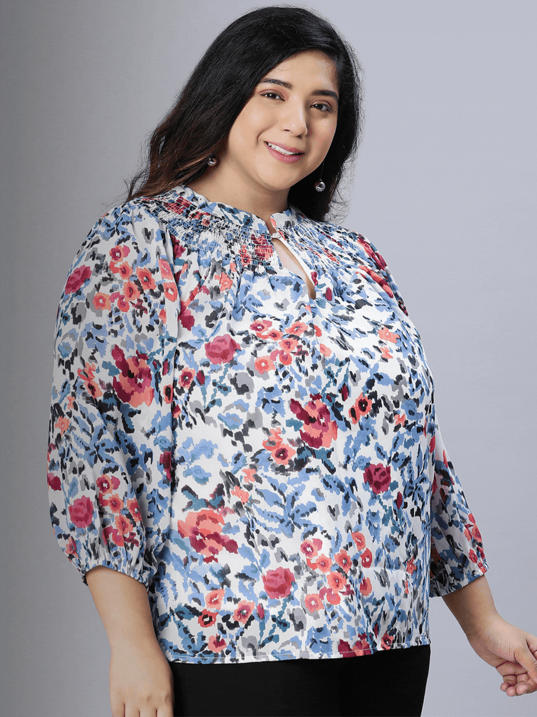 Plus Size Multicolor Floral Printed Top
