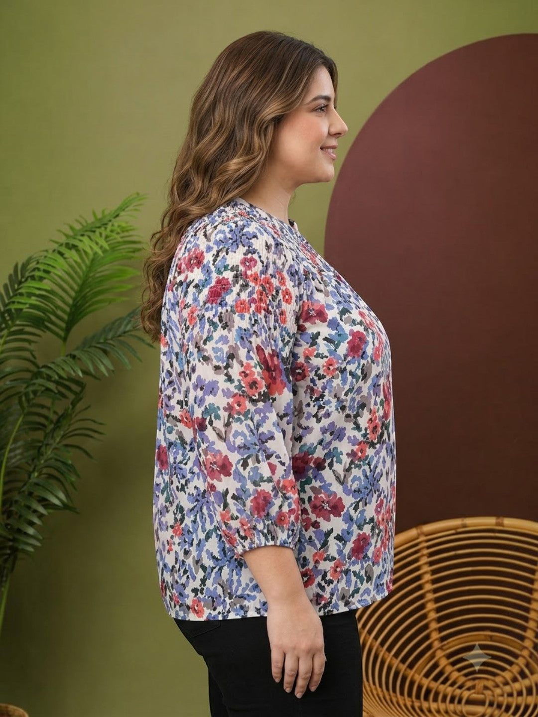 Plus Size Multicolor Floral Printed Top