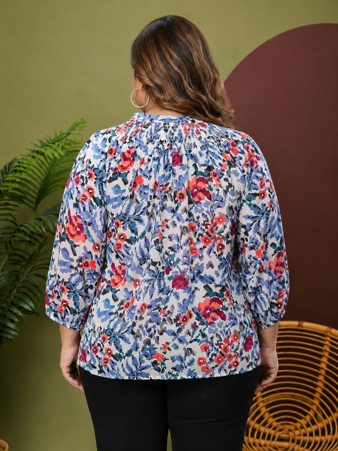 Plus Size Multicolor Floral Printed Top